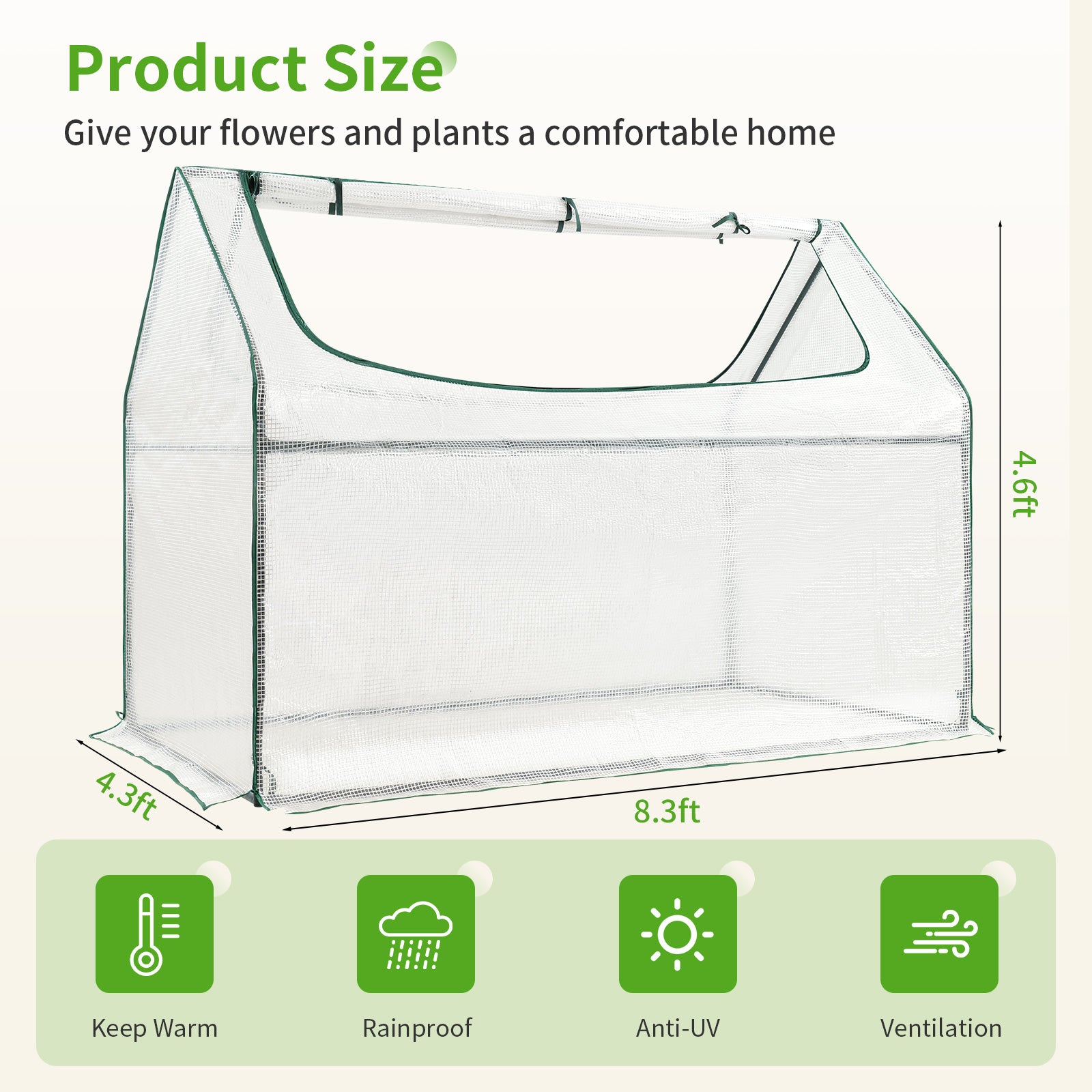 24" Tall Greenhouse 8x4x2ft for Rectangular Galvanized Raised Garden Bed