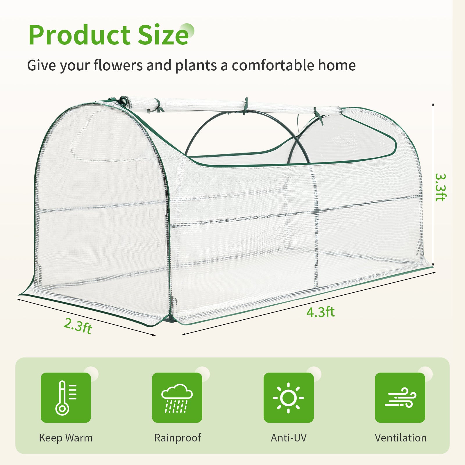 Greenhouse 4x2x1ft for Oval Galvanized Raised Garden Bed