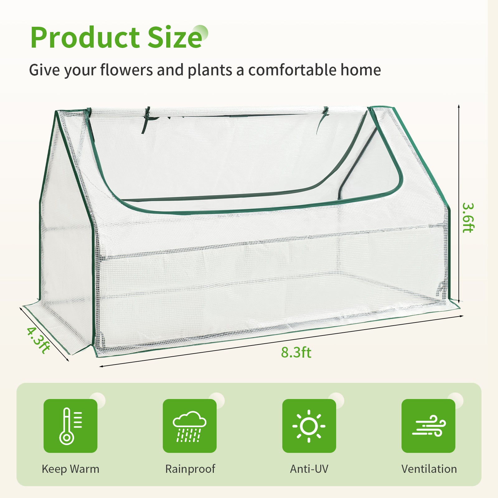 Greenhouse 8x4x1ft for Rectangular Galvanized Raised Garden Bed