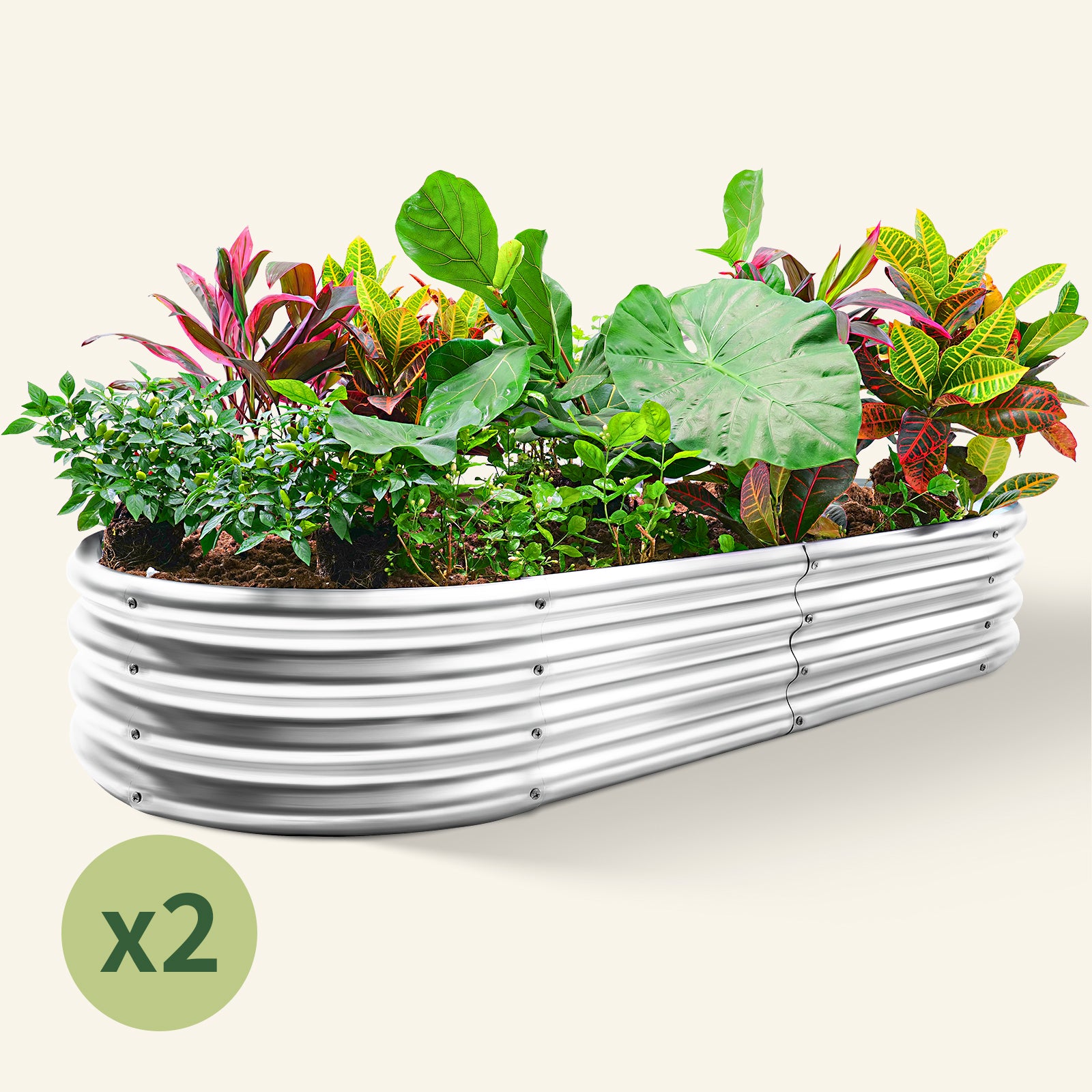 2-Pack 12'' Oval 6x3x1ft Galvanized Raised Garden Bed Kit