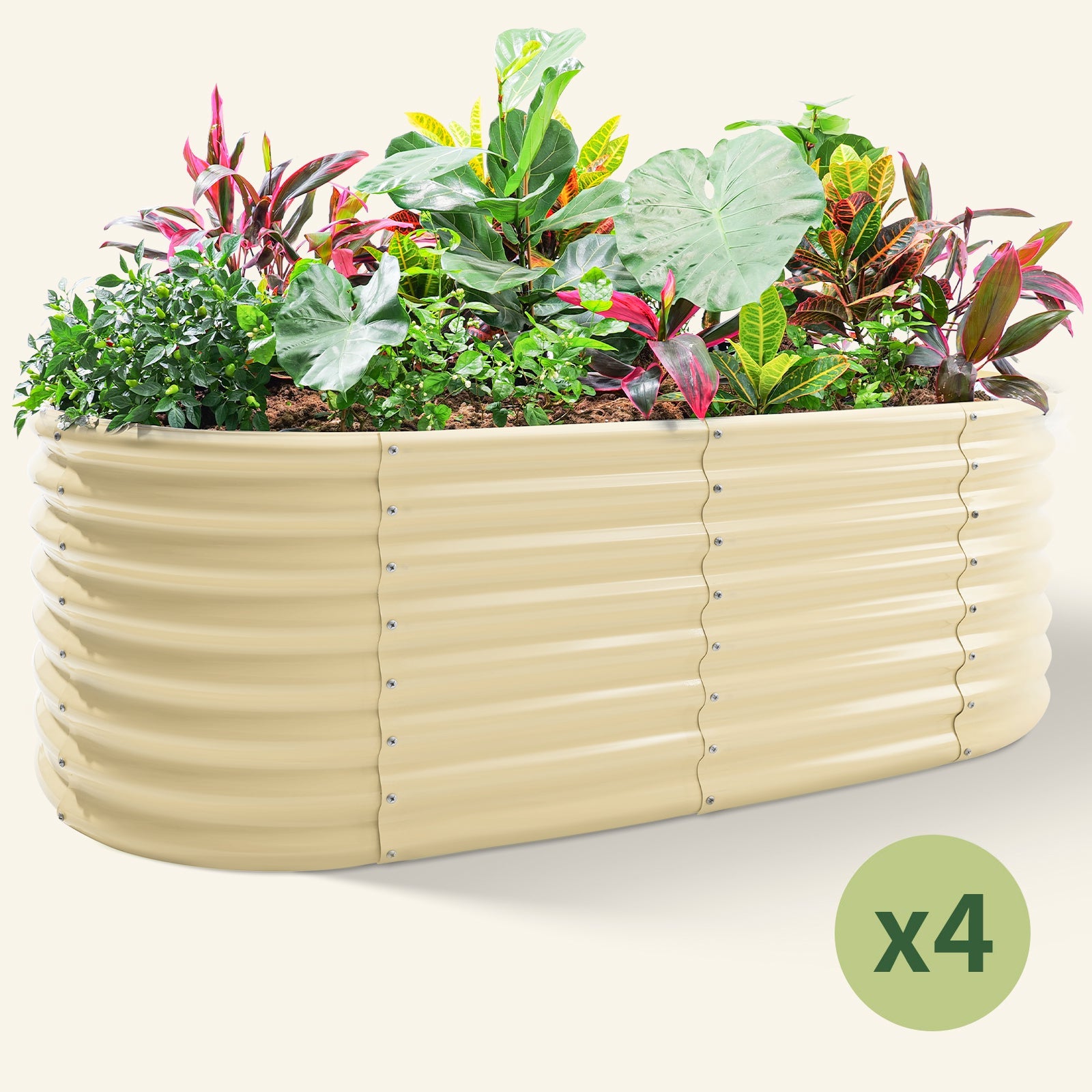 4-Pack 24" Tall Oval 6x3x2ft Galvanized Raised Garden Bed Kit