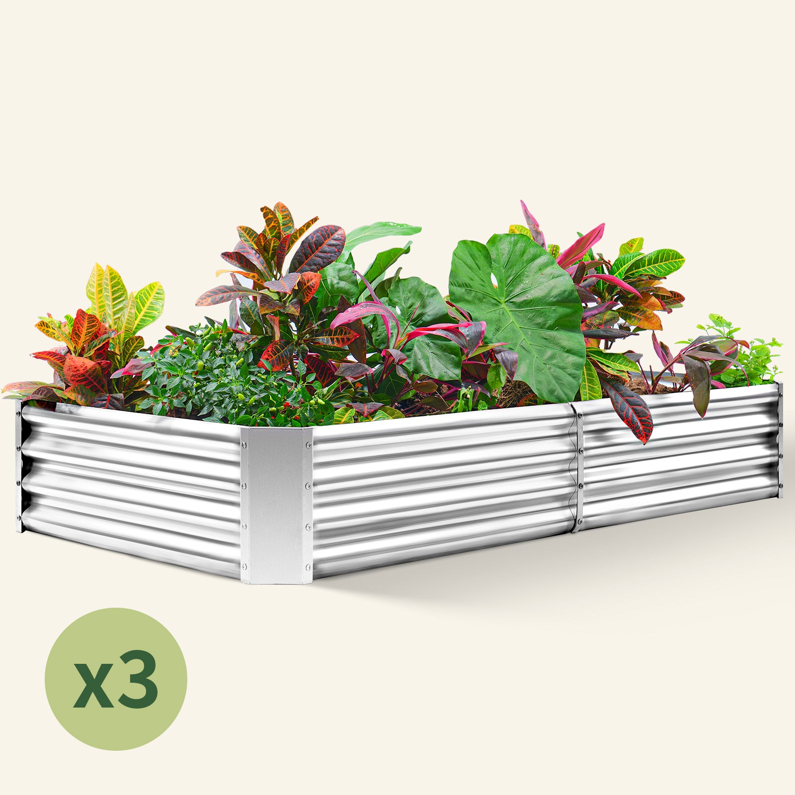 3-Pack 12" Tall 6x3x1 Rectangle Galvanized Raised Garden Bed Kit